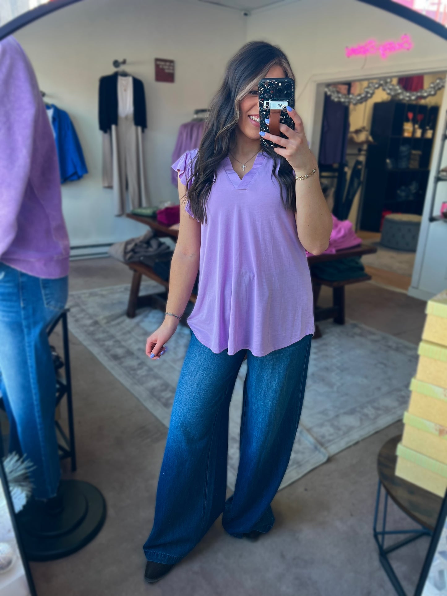 Lizzy Flutter Sleeve Top, Lavender