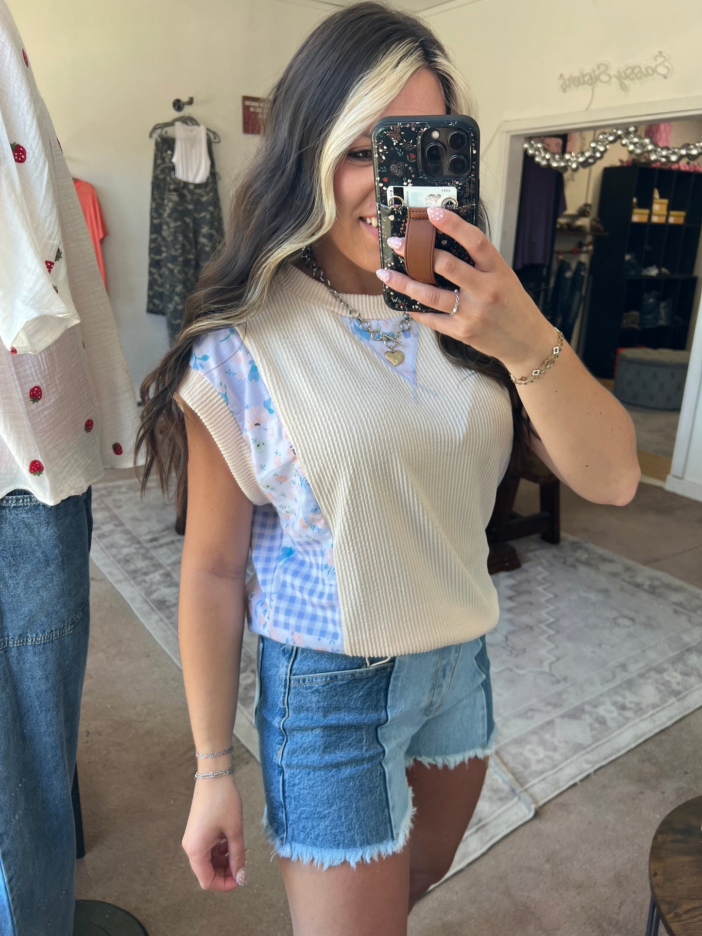 Raised Rib with Floral Patchwork Top
