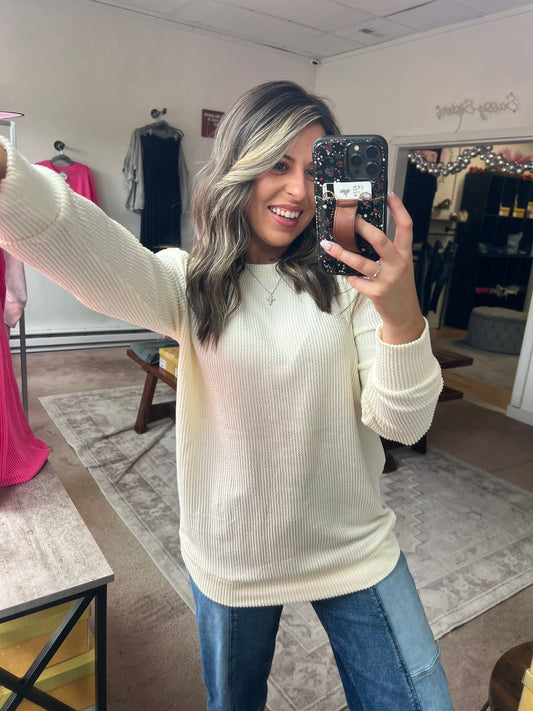 Raised Rib Top, Cream