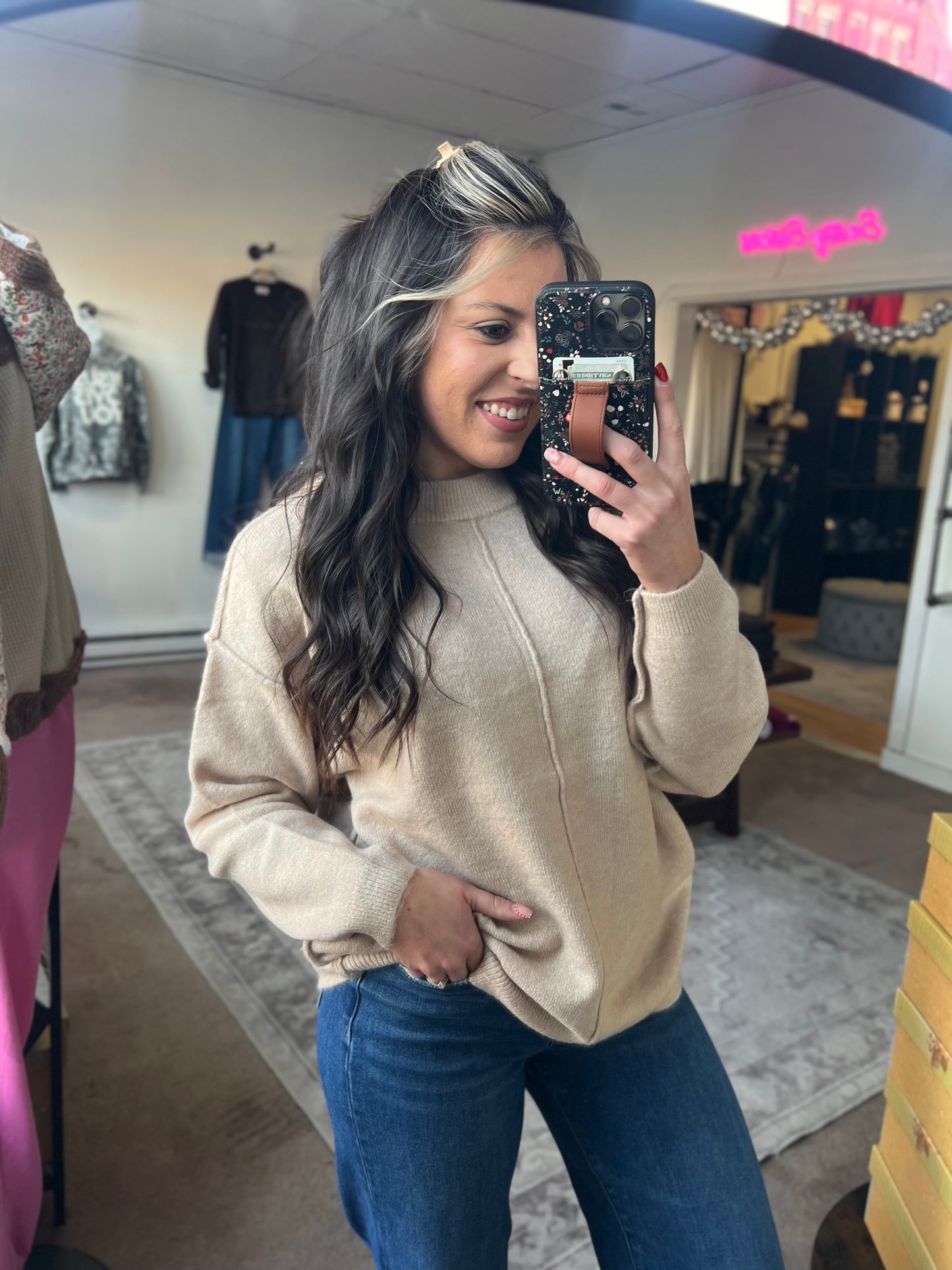 Front Seam Sweater, H Beige