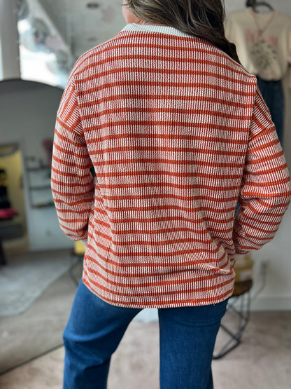 Raised Rib Striped Top, Burnt Orange