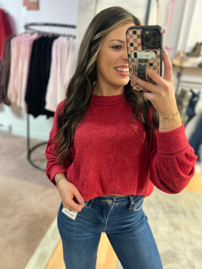 Ribbed Hacci Drop Shoulder, Dk Red