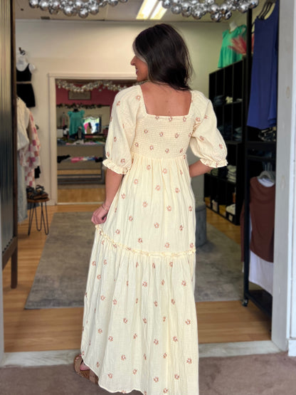 Dahlia Embroidered Maxi Dress, Beige