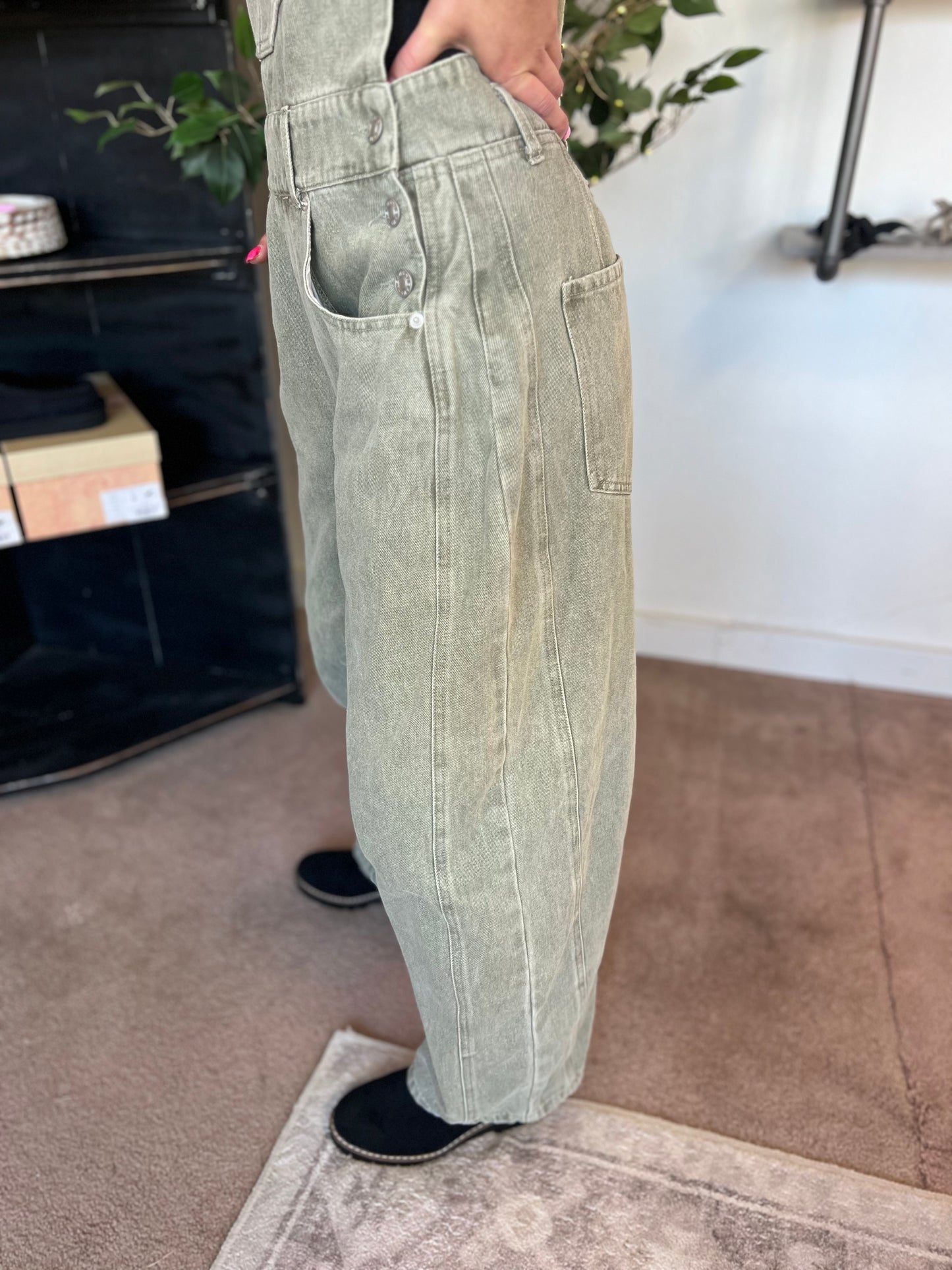 Barrel Jean Overalls, Vintage Olive