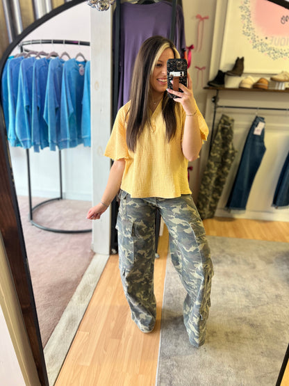 Mineral Wash Gauze Blouse, Yellow