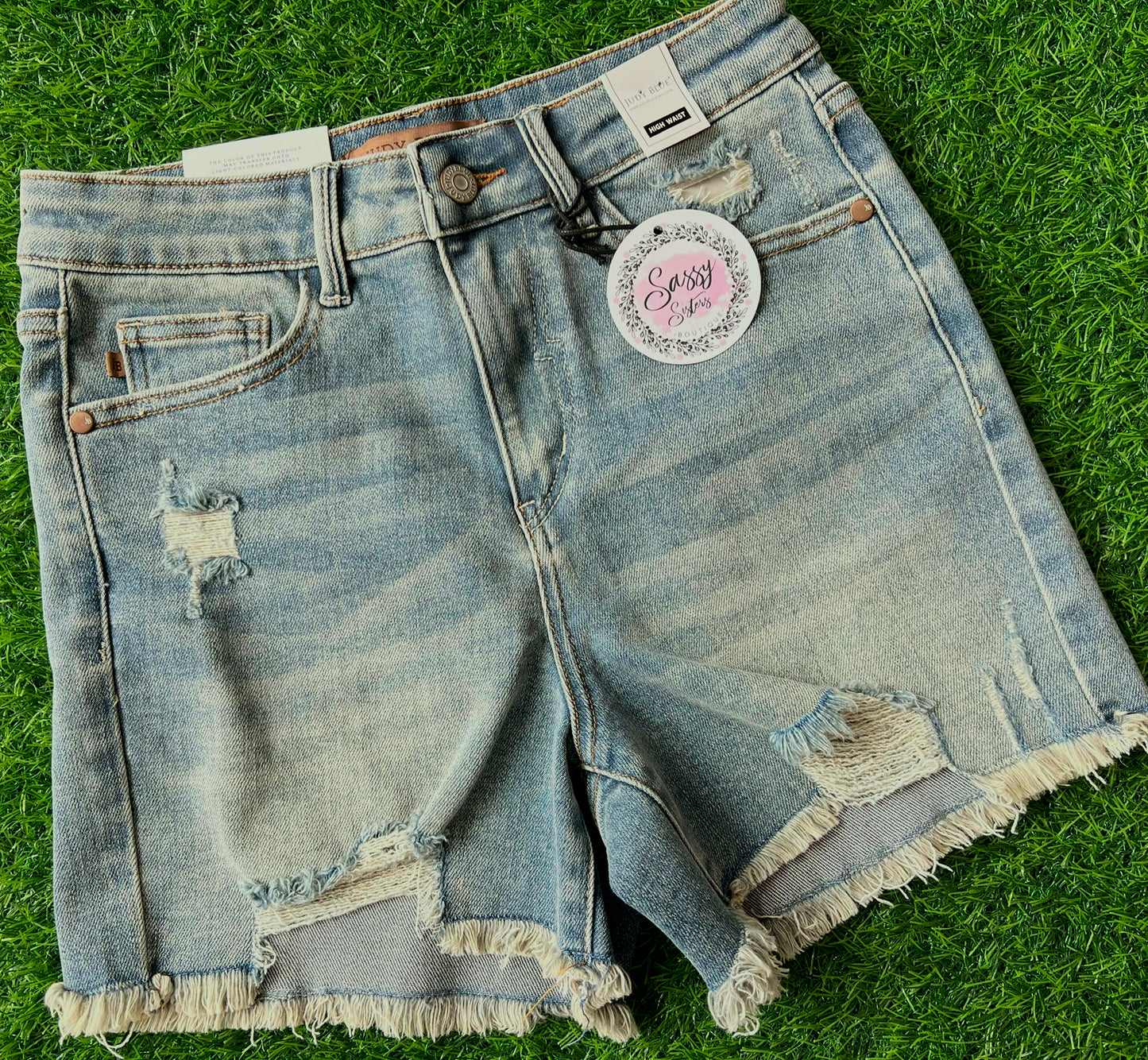 JB HIGH WAIST FLY VINTAGE WASH STITCH SHORTS