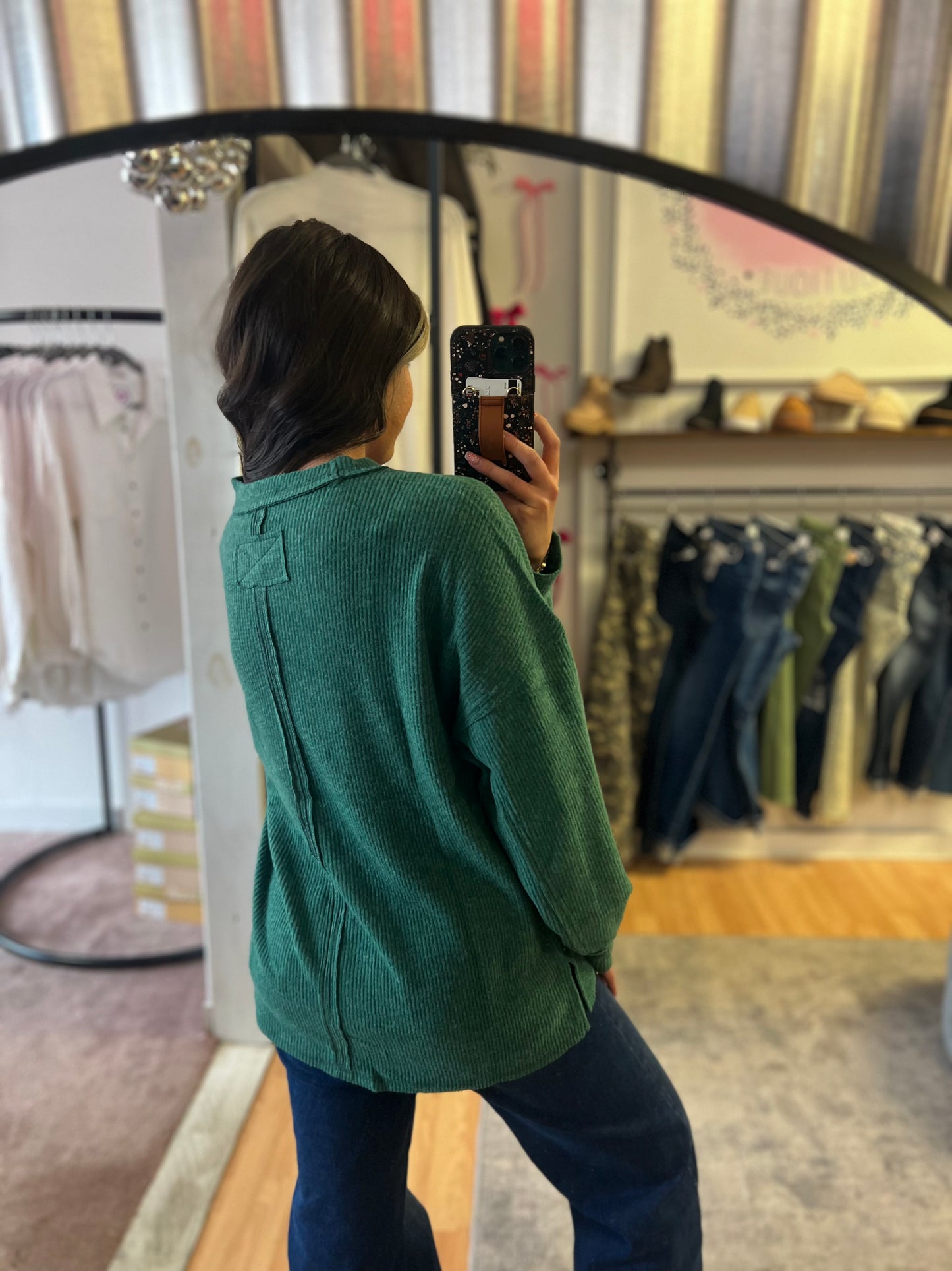 Ribbed Hacci Drop Shoulder, Dk Green