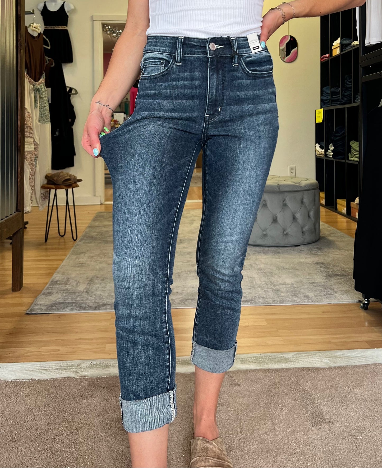 Mid Rise Skinny Capri, Dark Wash