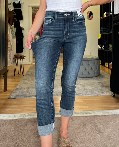 Mid Rise Skinny Capri, Dark Wash