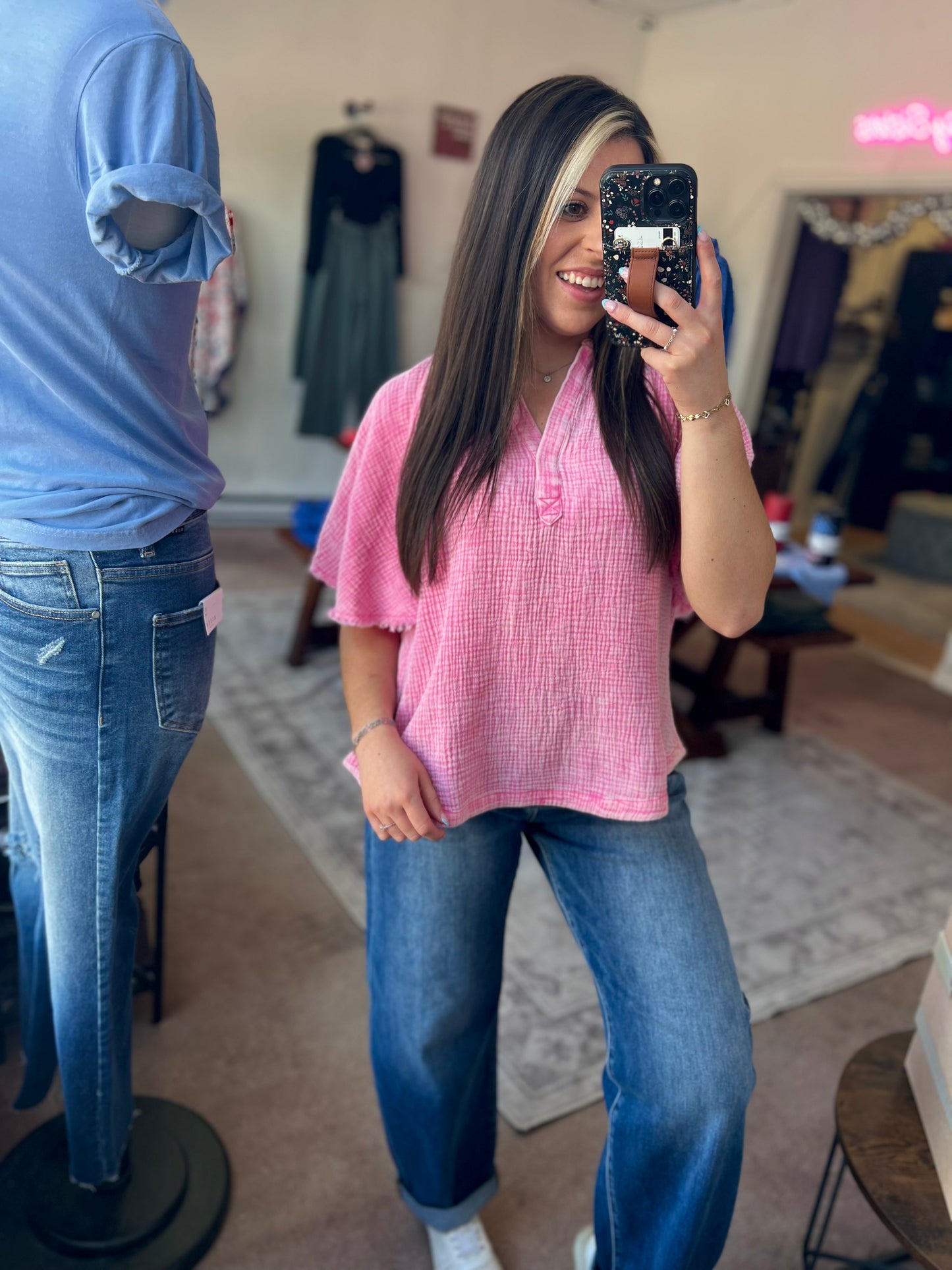 Mineral Wash Gauze Blouse, Pink