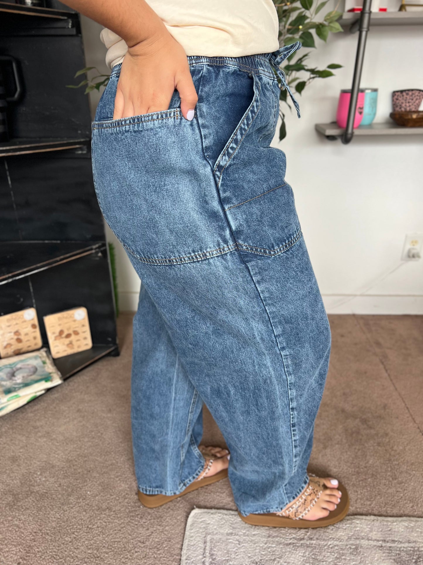 Mineral Wash Chambray Barrel Pants