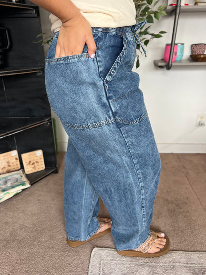 Mineral Wash Chambray Barrel Pants