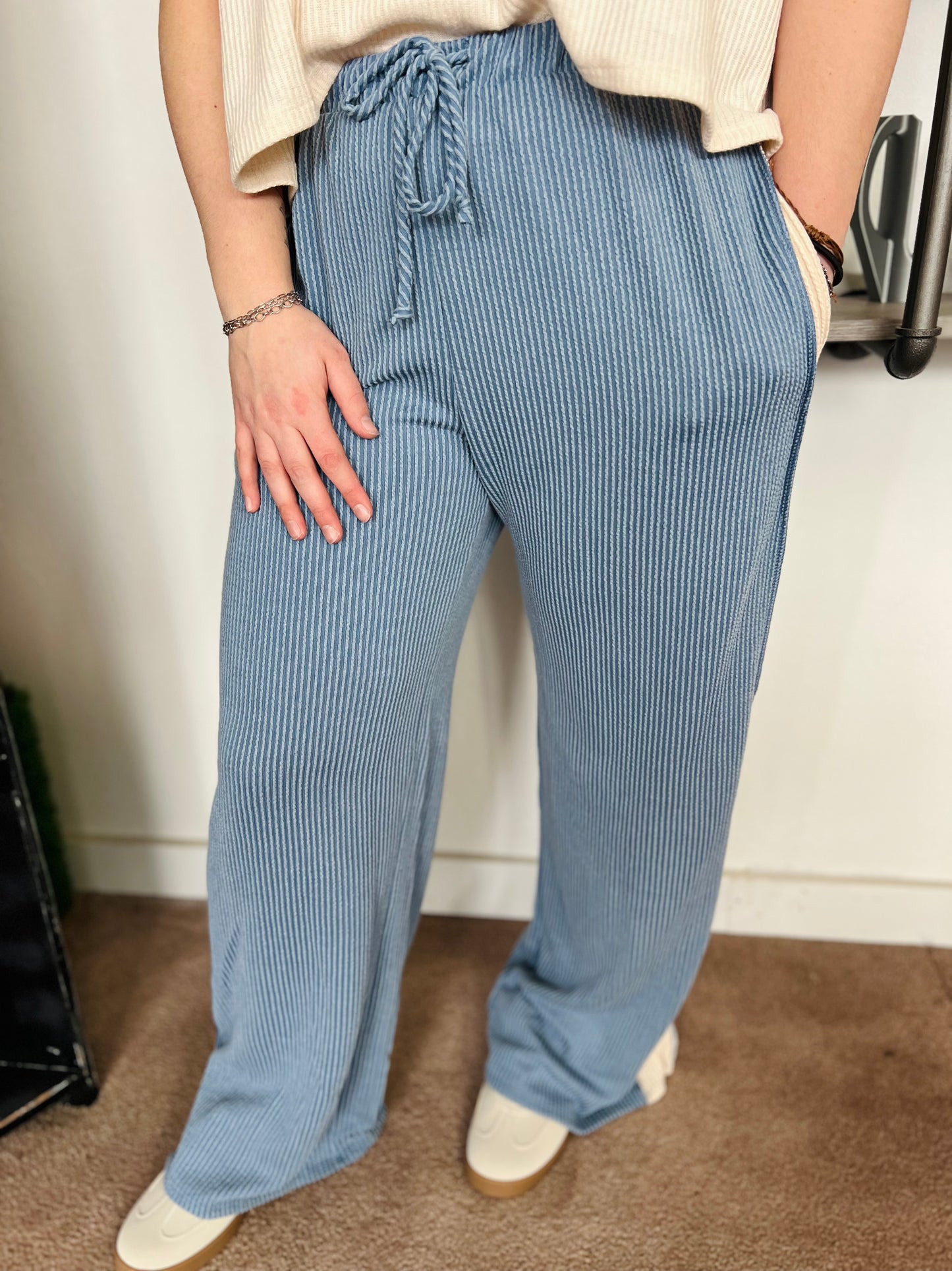 Ribbed Casual Pants, Denim Vintage