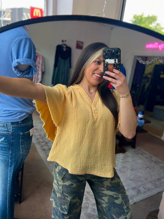 Mineral Wash Gauze Blouse, Yellow
