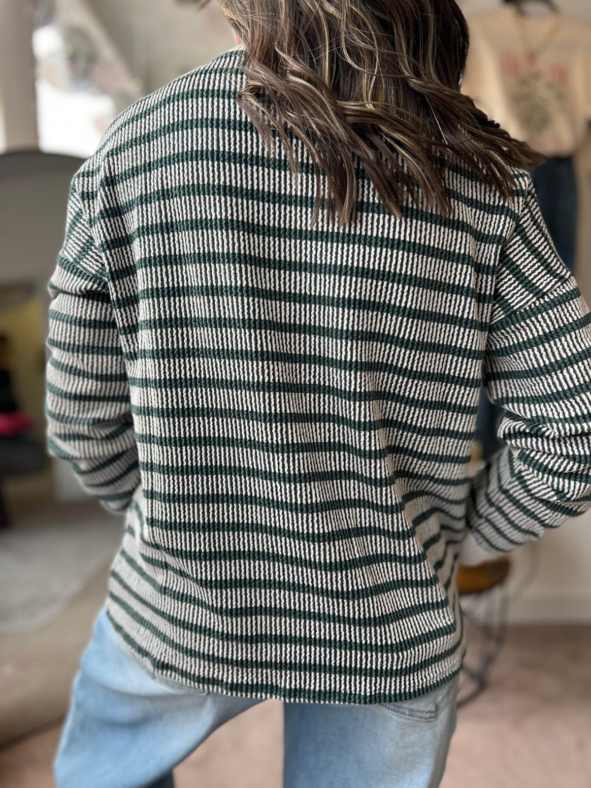 Raised Rib Striped Top, Hunter Green
