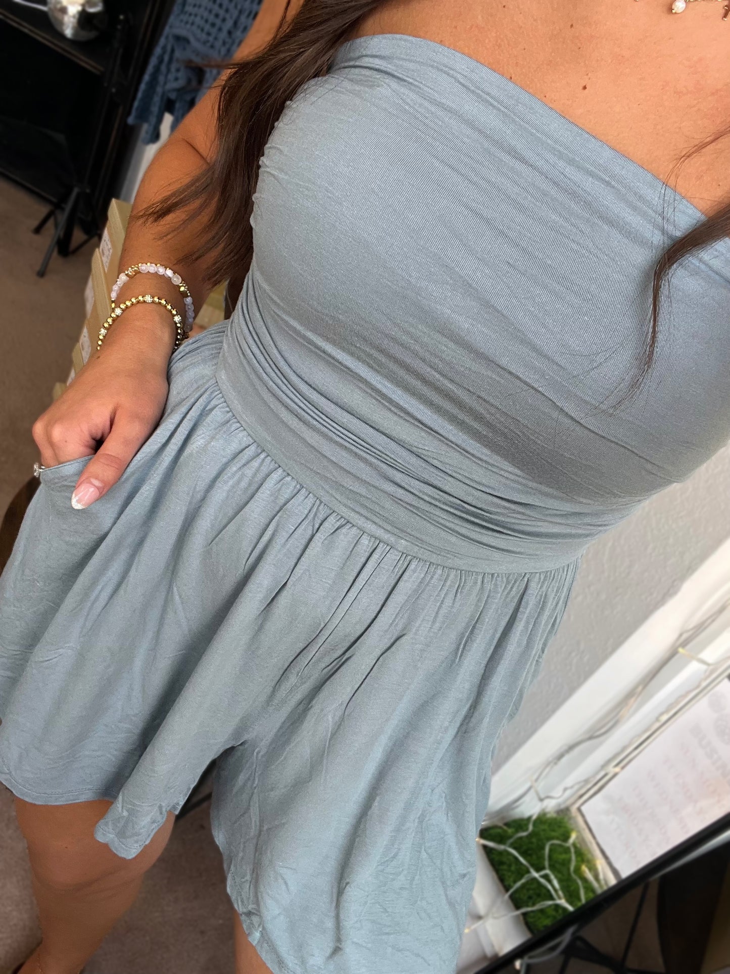 Double Layer Romper, Blue Grey