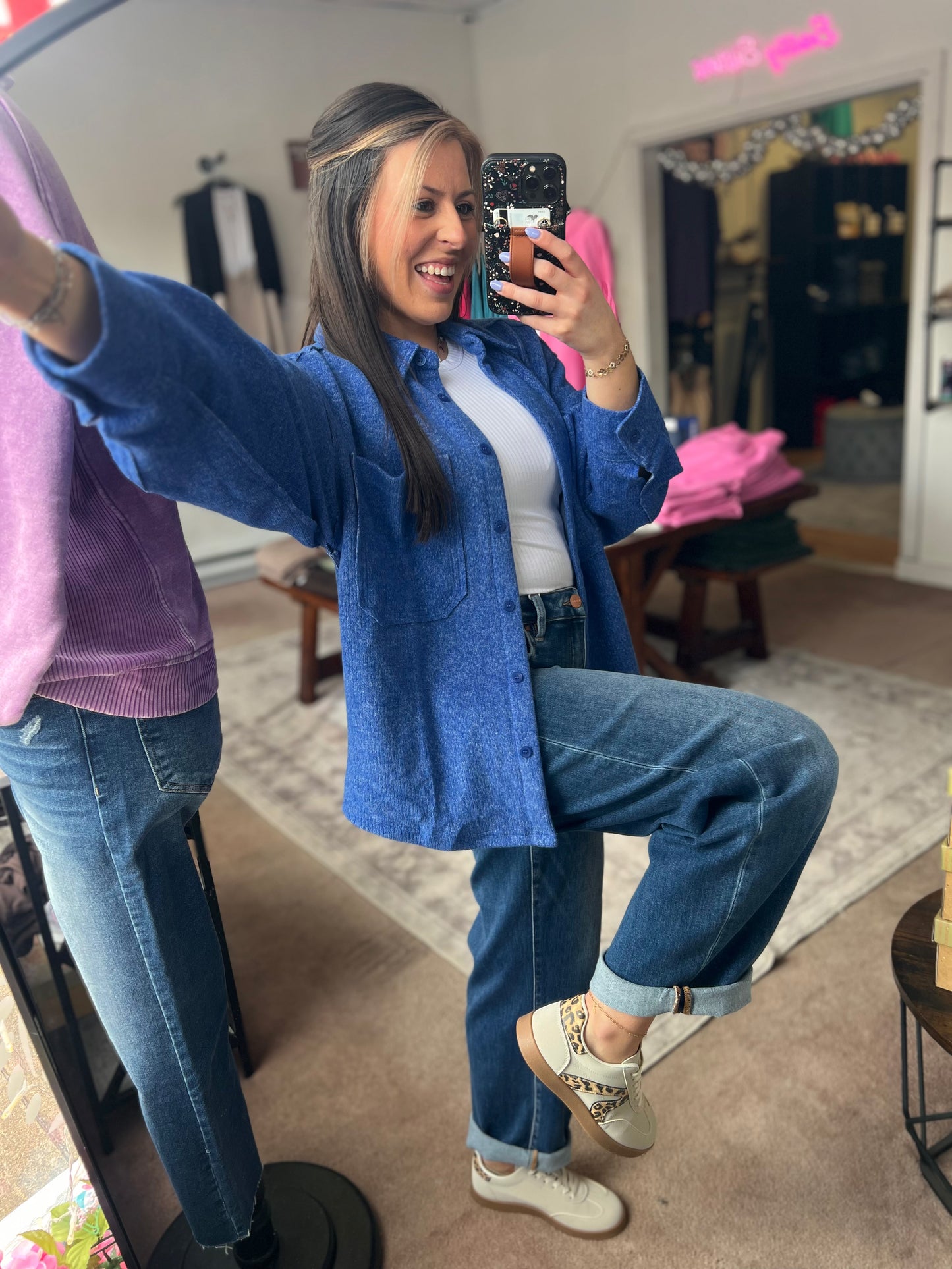 Oversized Button Down Jacket, Blue