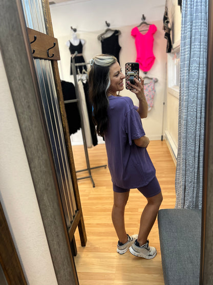 Oversized Biker Short Set, Grape