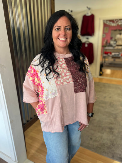 Pink Washed Patchwork Tee