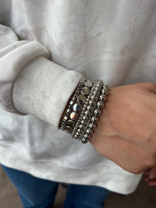 Beaded Bracelet Set, Silver