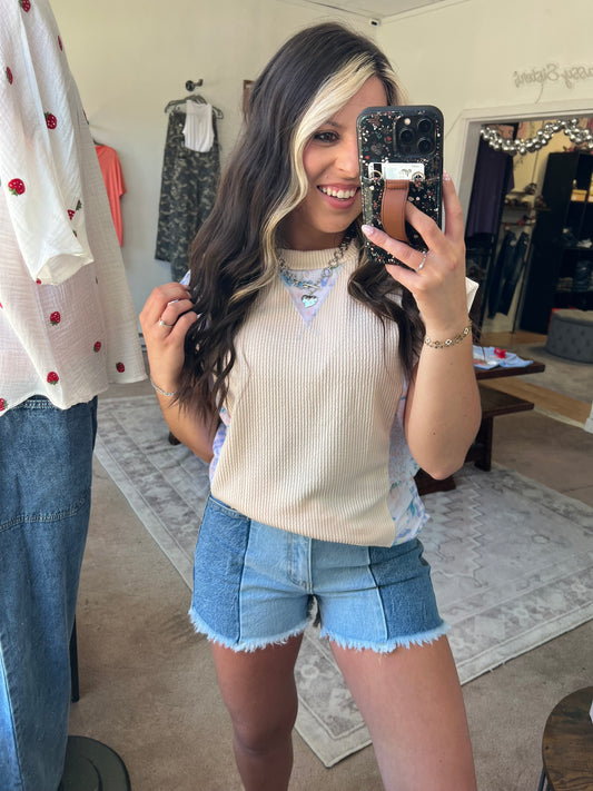 Raised Rib with Floral Patchwork Top