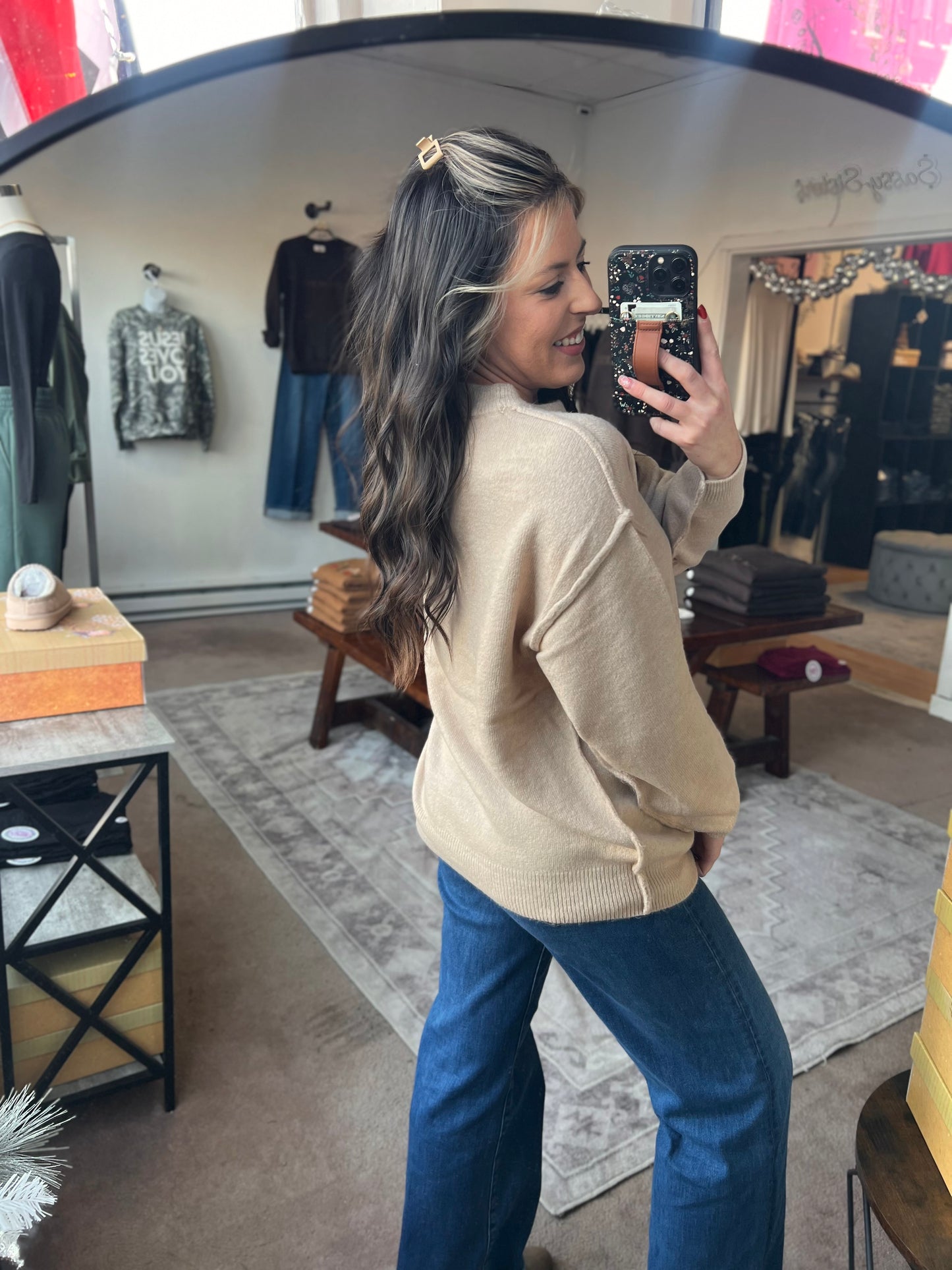 Front Seam Sweater, H Beige