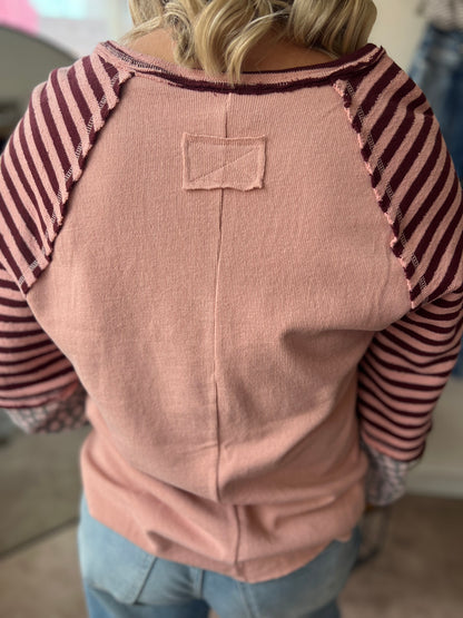 Oversized Floral Knit Top, Blush