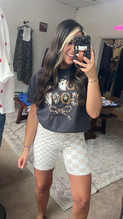 Everyday Biker Shorts, Tan Checkered