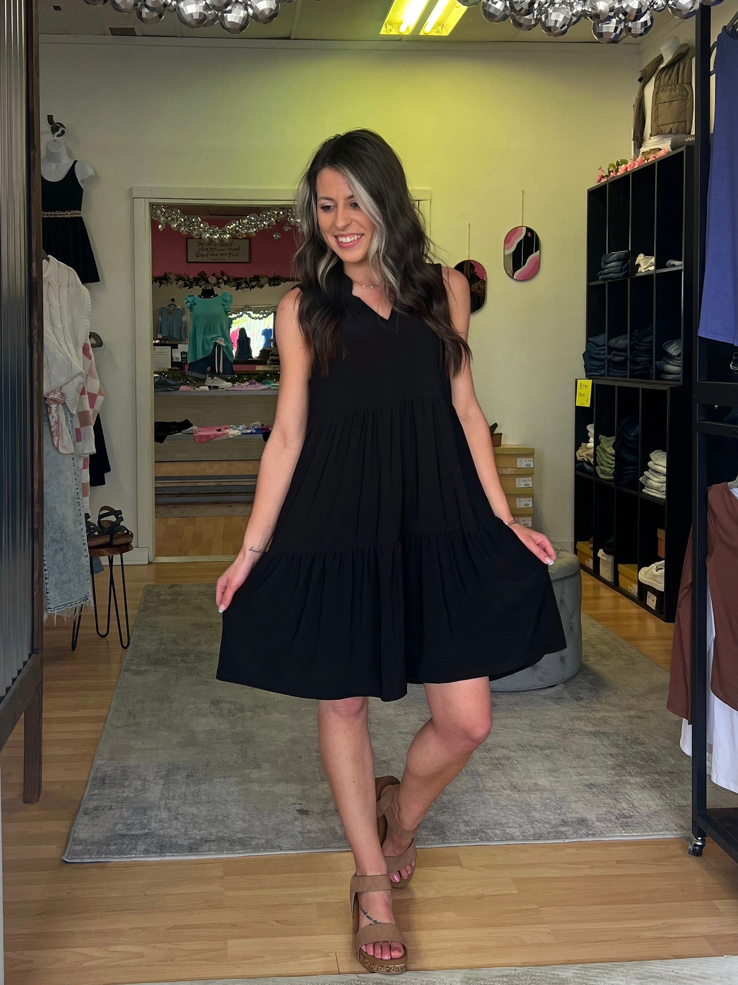 Lizzy Tiered Tank Dress, Black
