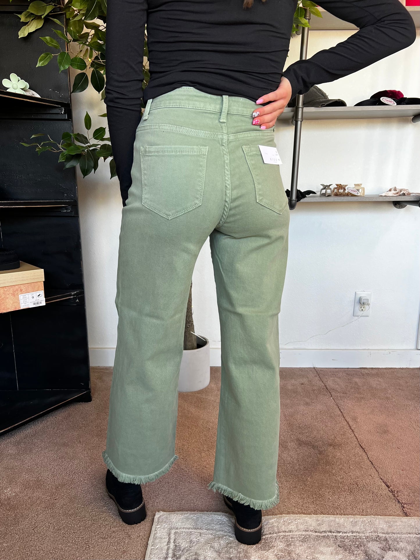 Olive Tummy Control Wide Leg Crop, RISEN