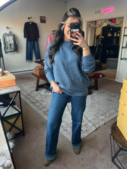 Front Seam Sweater, Dusty Blue