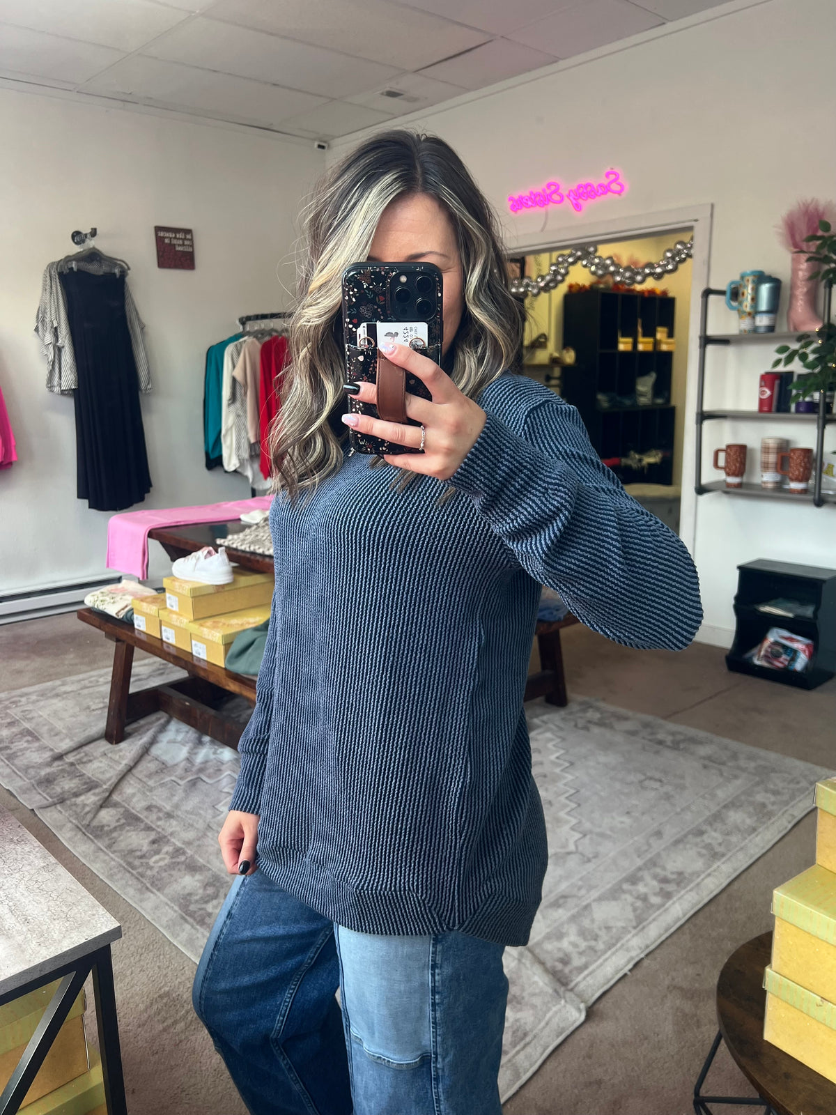 Raised Rib Top, Navy