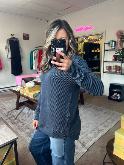Raised Rib Top, Navy