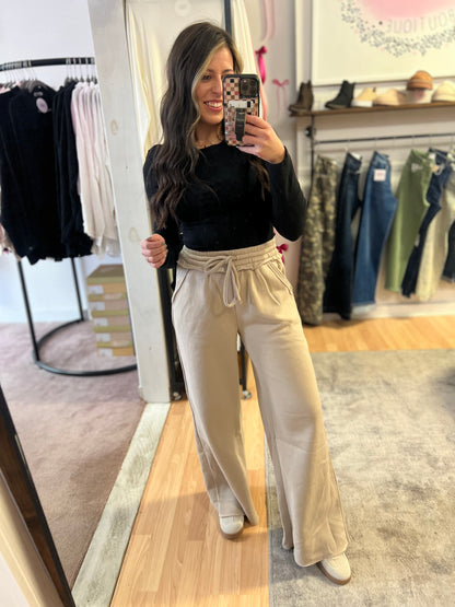 Fleece Wide Leg Pants, Ash Mocha
