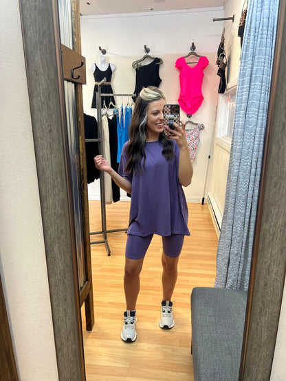 Oversized Biker Short Set, Grape