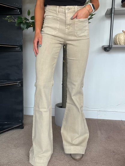 Lydia Patch Pocket Bell Bottoms, Sand Risen