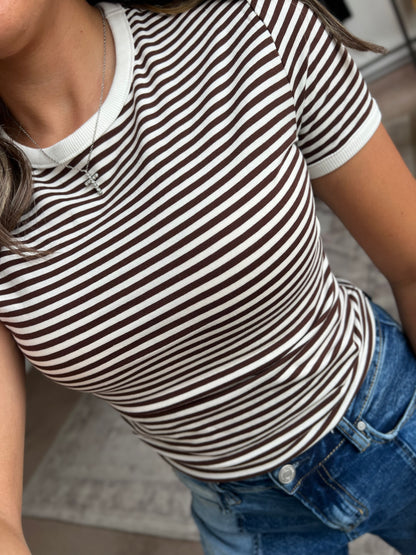 Striped Tee, Chocolate
