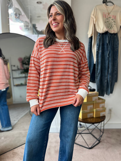 Raised Rib Striped Top, Burnt Orange