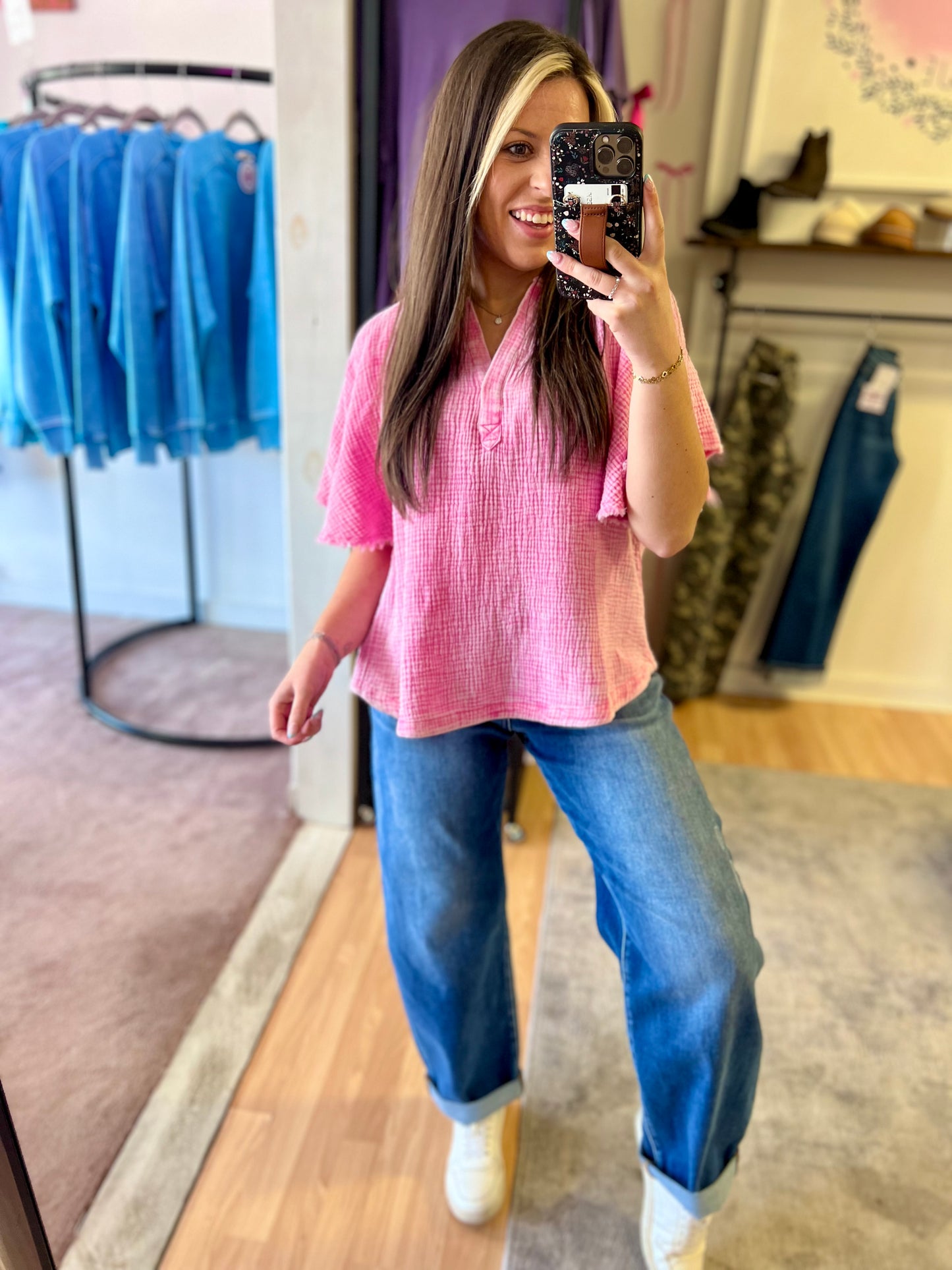 Mineral Wash Gauze Blouse, Pink