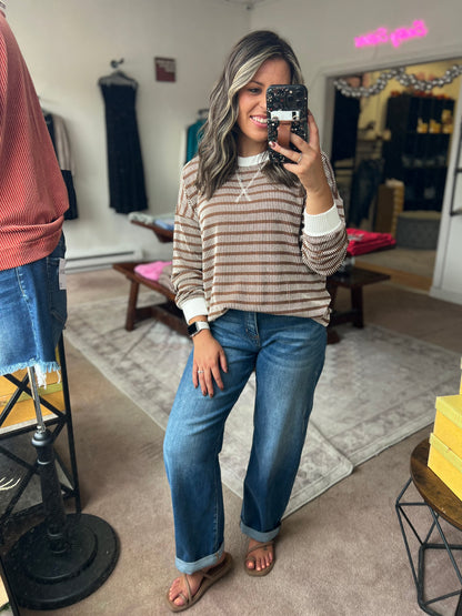 Raised Rib Striped Top, Brown