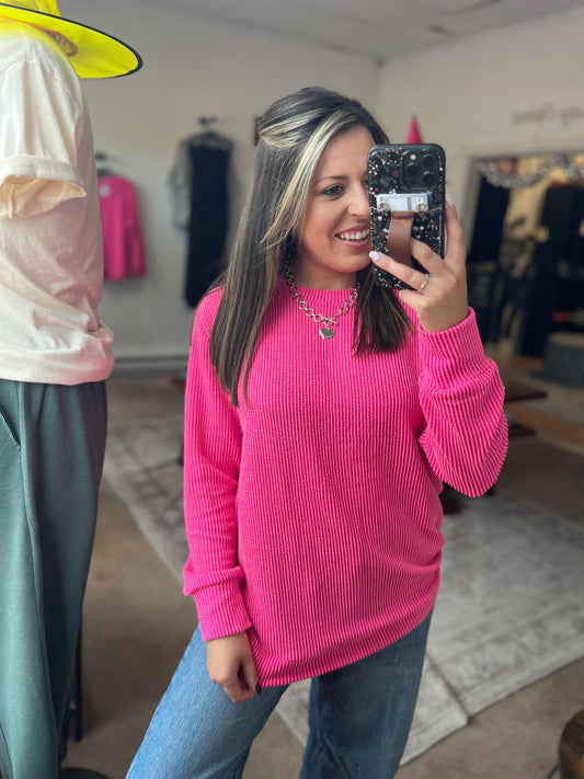 Raised Rib Top, Pink