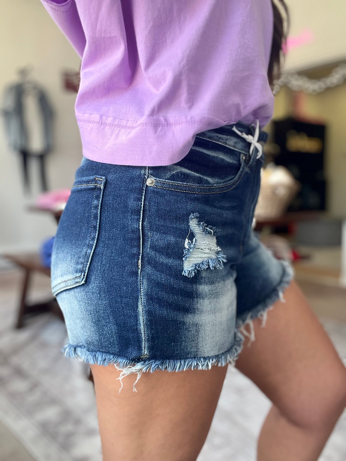 Fray Hem Shorts, Dark