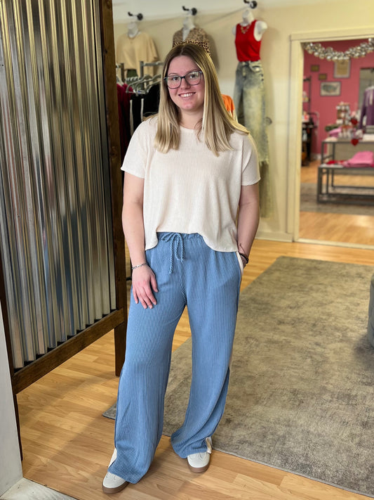 Ribbed Casual Pants, Denim Vintage