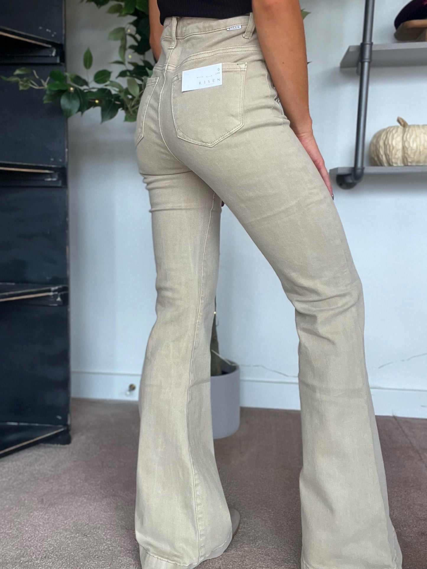 Lydia Patch Pocket Bell Bottoms, Sand Risen