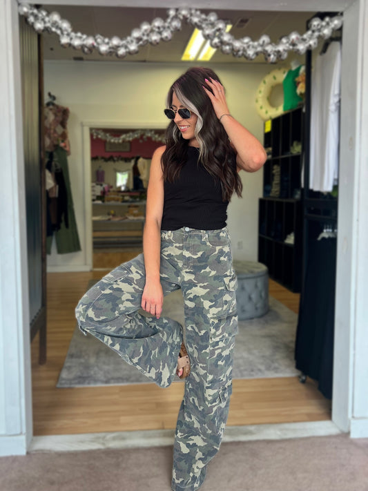 Nori Camo High Rise Cargo Pants, HIDDEN