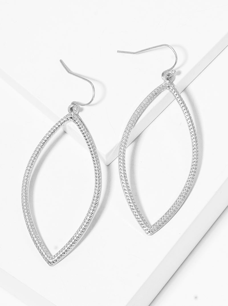 Marquise Shaped TEXTURED Earrings, Silver