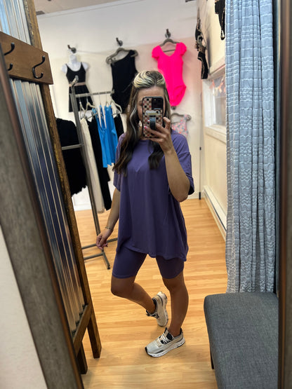 Oversized Biker Short Set, Grape