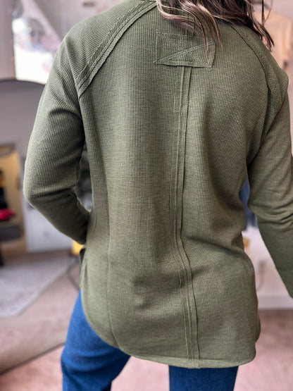 Baby Waffle Long Sleeve Top, Olive