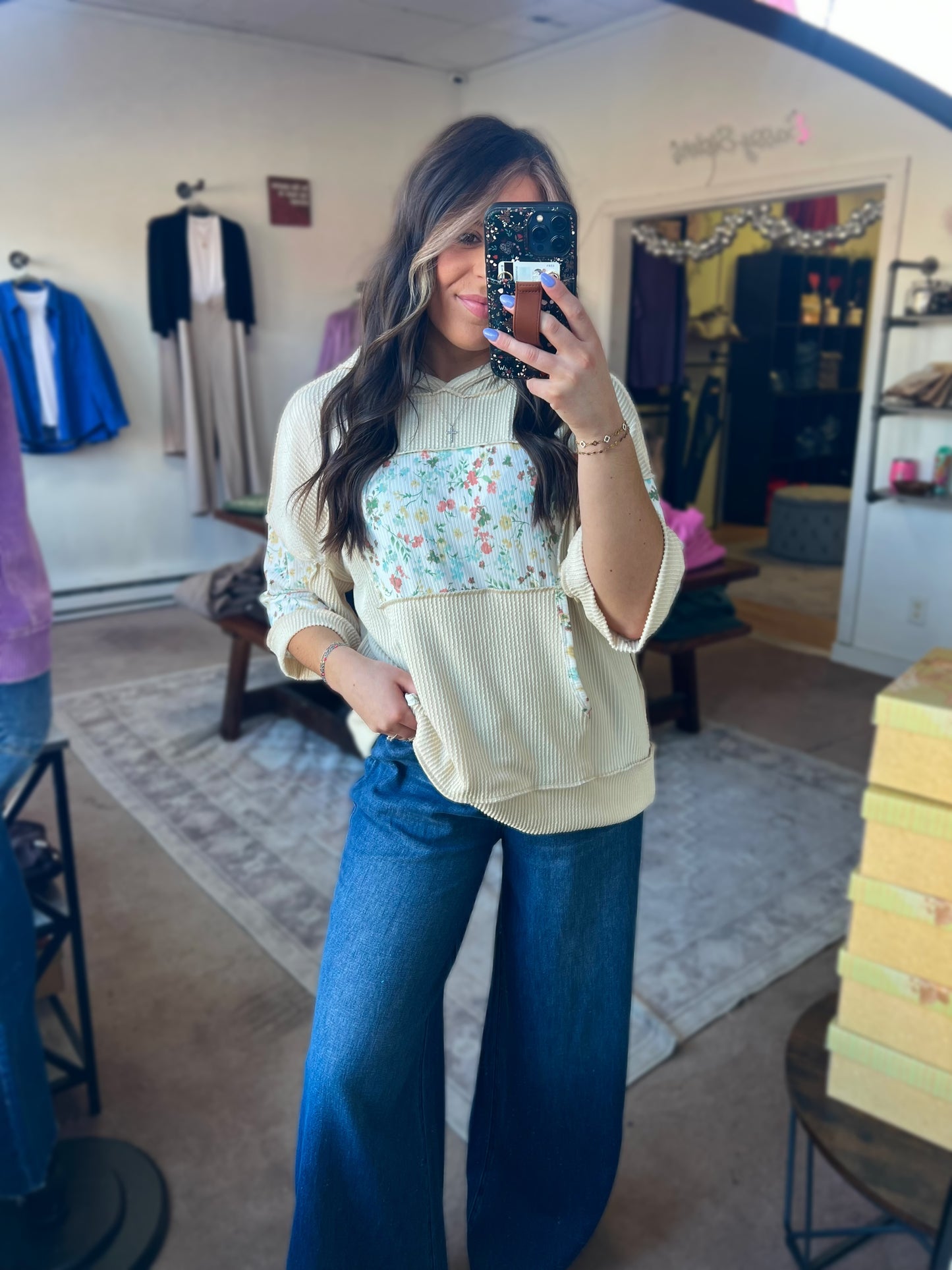 Patchwork Hoodie, Beige