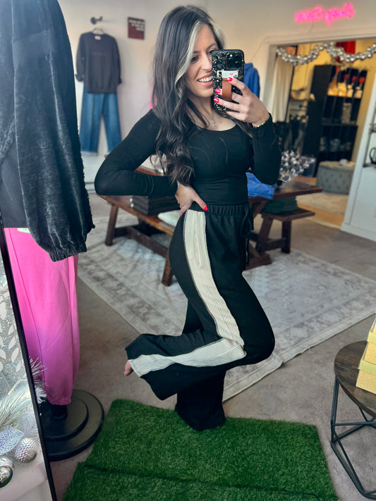 Ribbed Casual Pants, Black